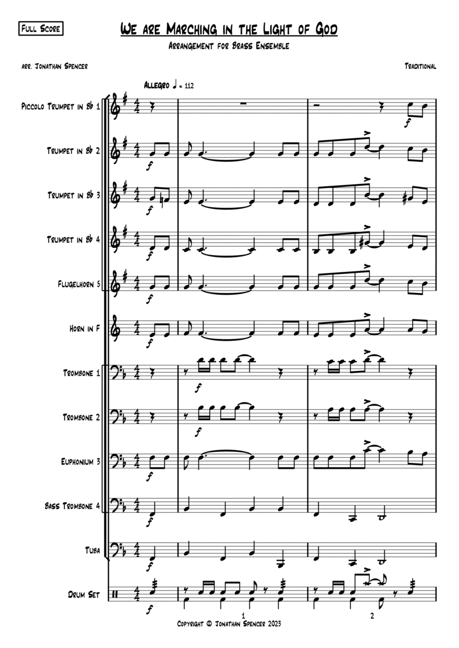We are Marching in the Light of God 'Siyahamba' Brass Ensemble scores gallery preview page 1