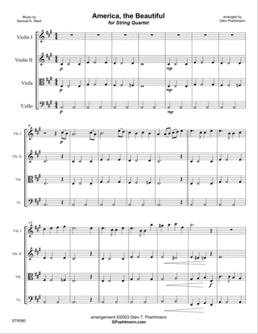 AMERICA THE BEAUTIFUL for STRING QUARTET String Quartet scores gallery preview page 1