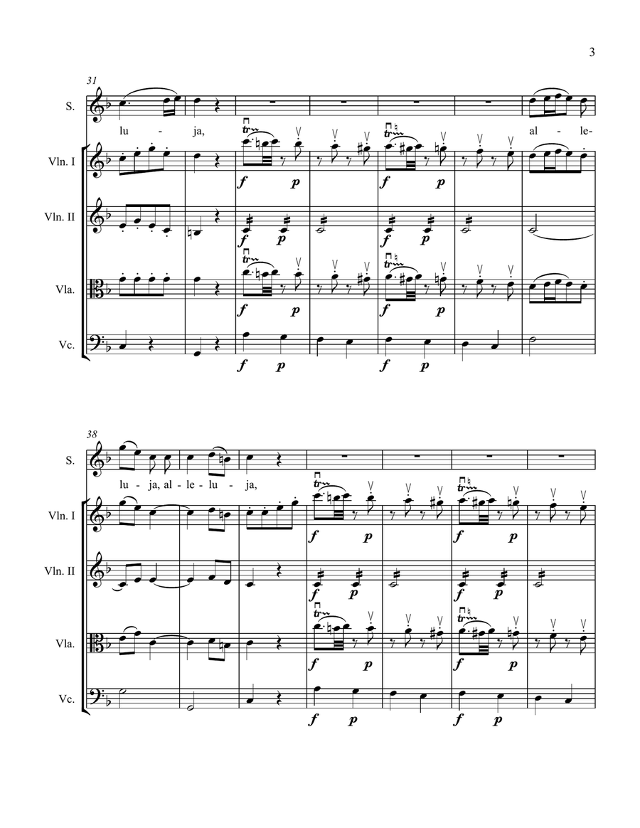 Alleluja from Exultate Jubilate, K. 165 (for Soprano and String Quartet) String Quartet scores gallery preview page 3