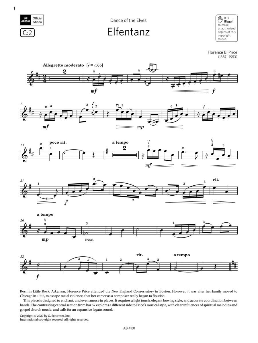 Elfentanz (Grade 7, C2, from the ABRSM Violin Syllabus from 2024) Violin Solo scores gallery preview page 1