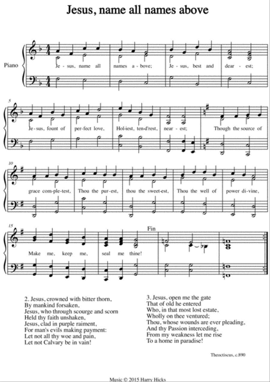 Jesus, name all names above. A new tune to a wonderful old hymn. Unison Choir scores gallery preview page 1