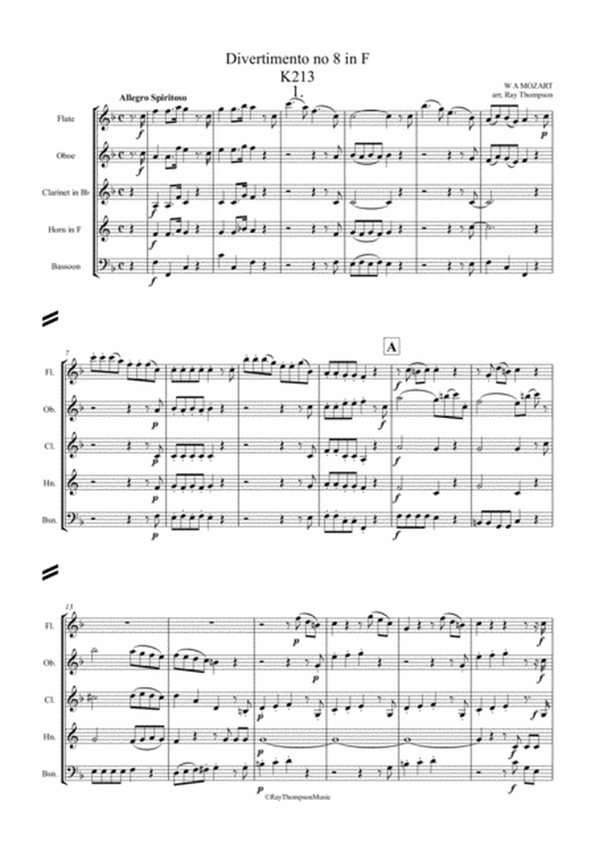 Mozart: Divertimento No.8 in F K213 - wind quintet image number null
