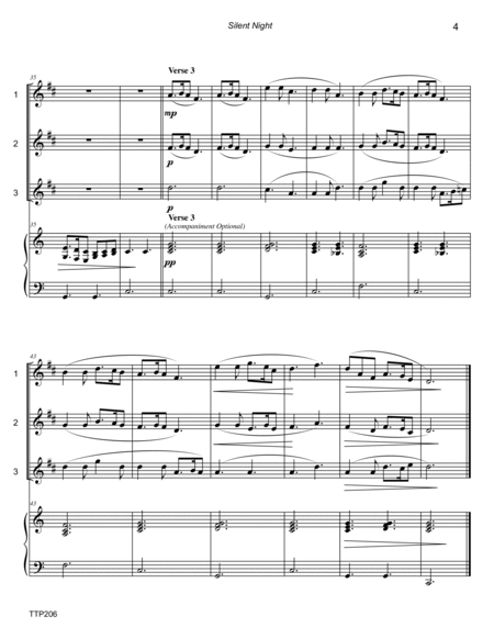 SILENT NIGHT - 1, 2 or 3 Bb TREBLE INSTRUMENTS with Piano Accompaniment image number null