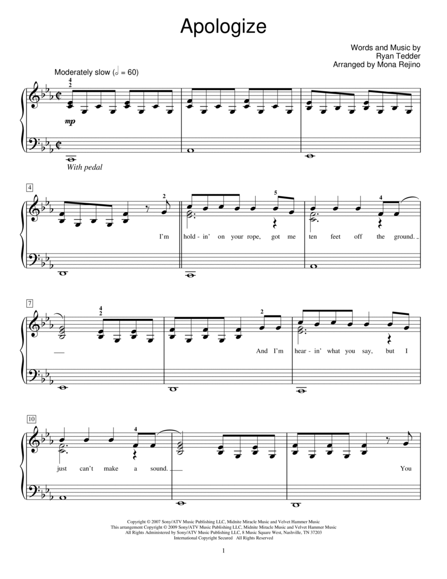 Apologize Piano Method scores gallery preview page 1