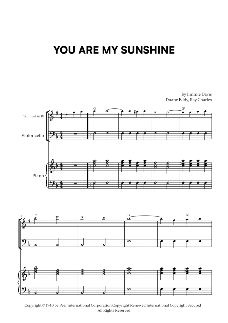 You Are My Sunshine Trumpet Duet scores gallery preview page 1