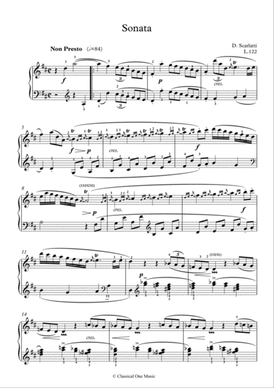 Scarlatti-Sonata in D-Major L.122 K.118(piano) Piano Solo scores gallery preview page 2