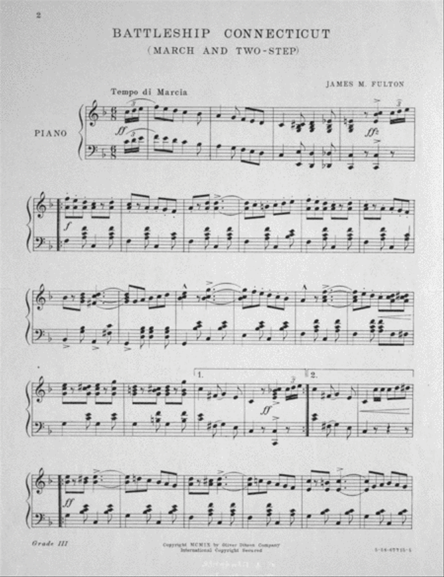 Battleship Connecticut. March and Two-Step Piano Solo scores gallery preview page 2