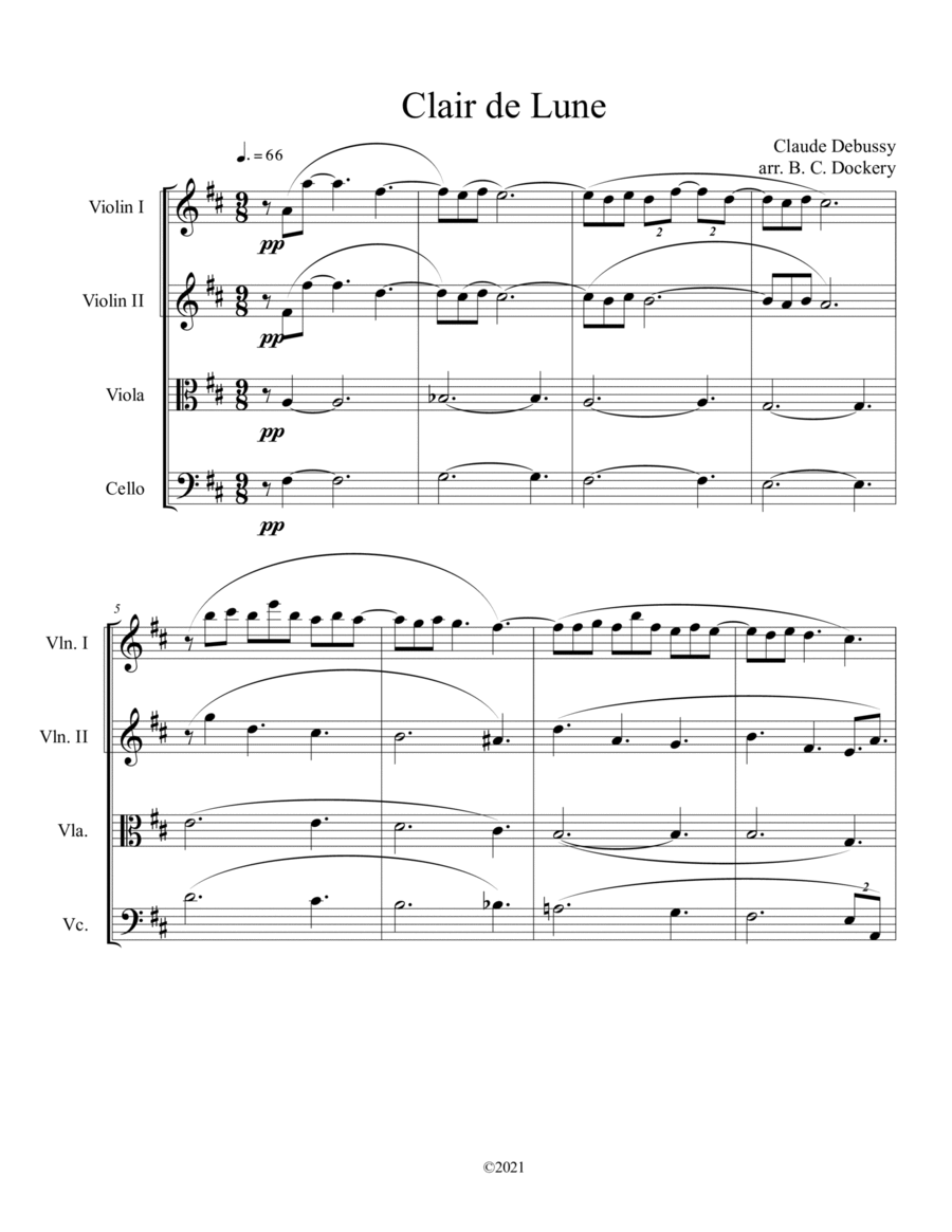 Clair de Lune for String Quartet image number null