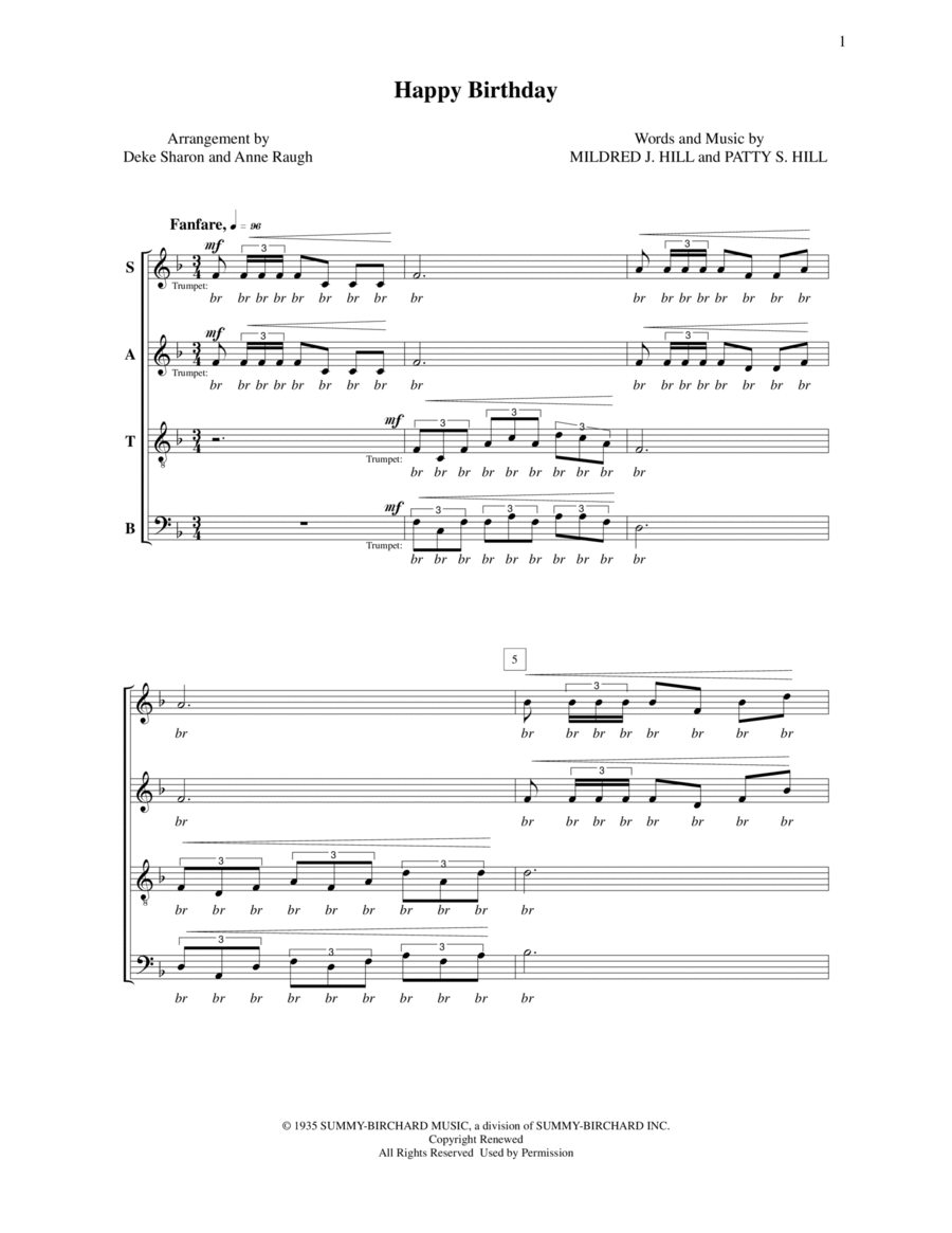 Happy Birthday 4-Part scores gallery preview page 1