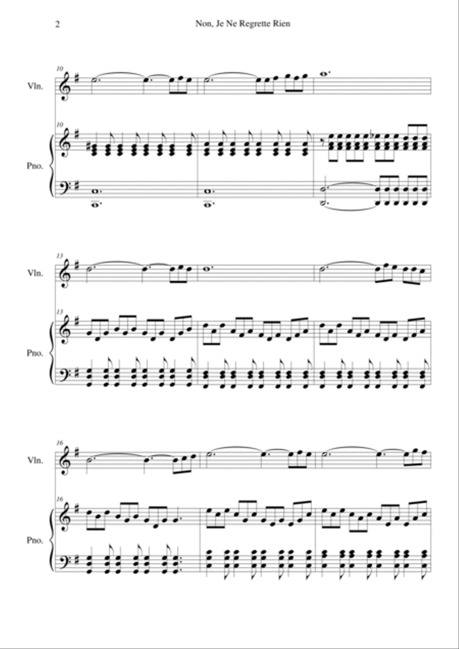 Non, Je Ne Regrette Rien Violin Solo scores gallery preview page 2