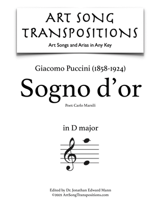 Book cover for PUCCINI: Sogno d'or (transposed to D major)
