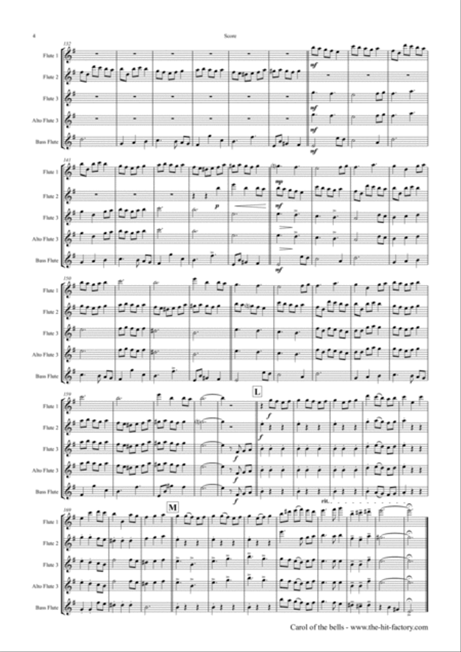Carol of the Bells - Pentatonix style - Flute Quartet Flute Quartet scores gallery preview page 4