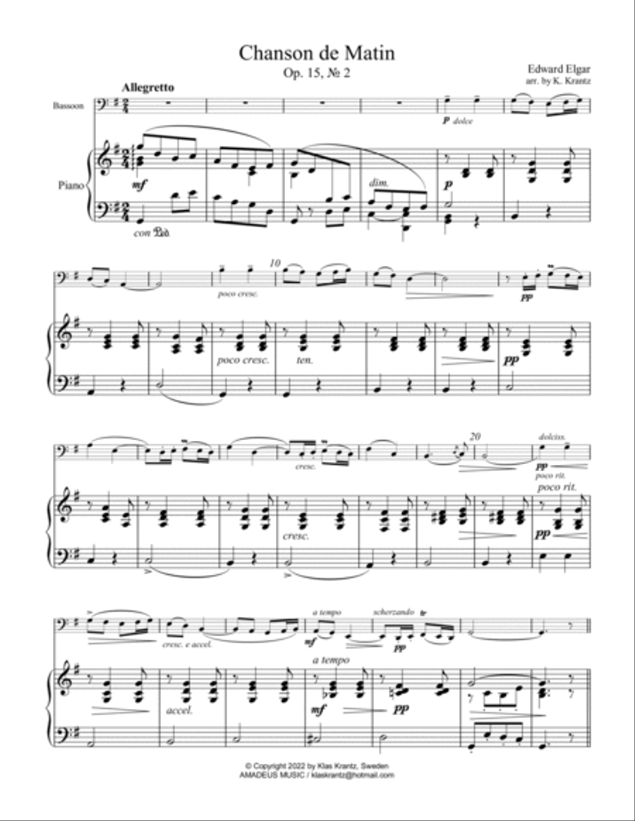 Chanson de Matin Op. 15 for bassoon and piano Bassoon Solo scores gallery preview page 2