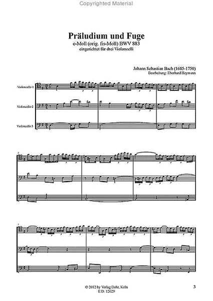 Präludium und Fuge e-Moll BWV 883 (für Violoncello-Trio) (original fis-Moll)