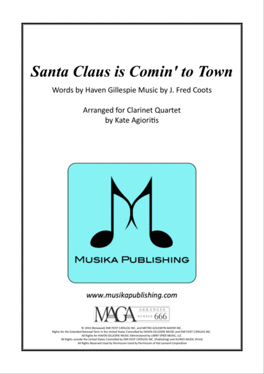 Santa Claus Is Comin' To Town Clarinet Quartet scores gallery preview page 1