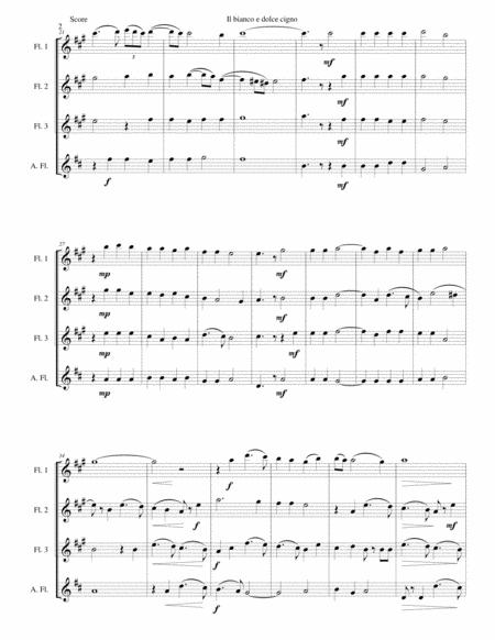 Il bianco e dolce cigno arranged for 3 flutes and alto flute image number null