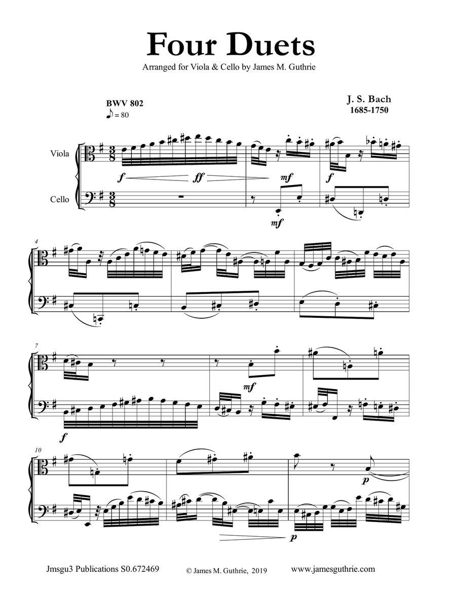 Bach: Four Duets for Viola & Cello String Duet scores gallery preview page 1