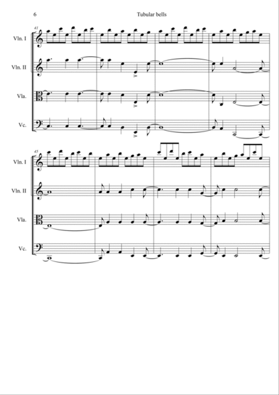 Tubular Bells String Quartet scores gallery preview page 6