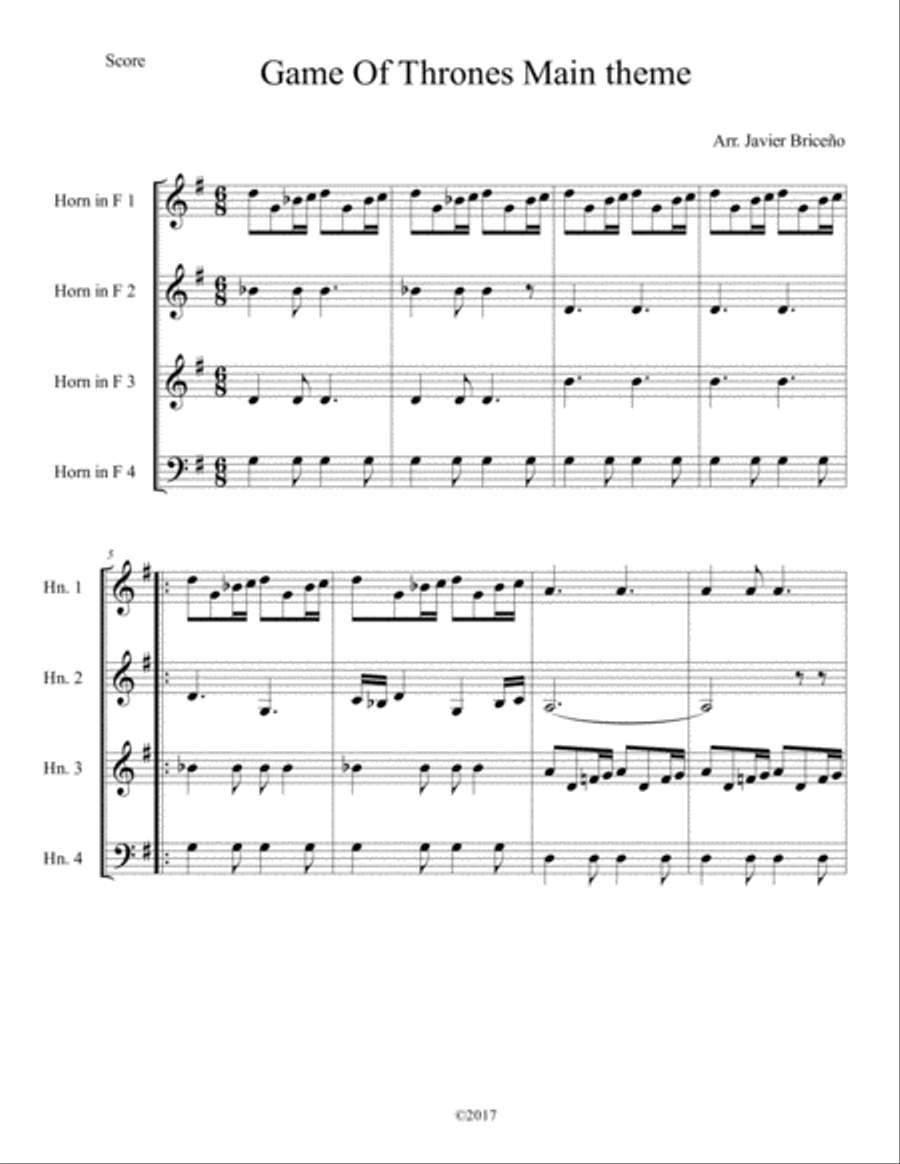 Game Of Thrones Game Of Thrones Horn Solo scores gallery preview page 1