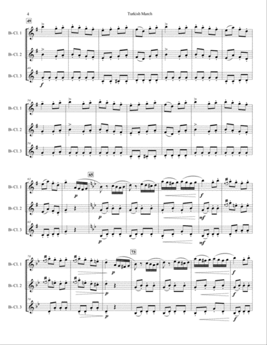 Turkish March for Clarinet Trio Clarinet Trio scores gallery preview page 4