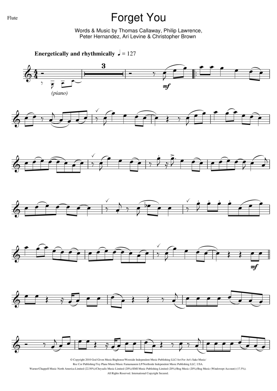 Forget You Flute Solo scores gallery preview page 1