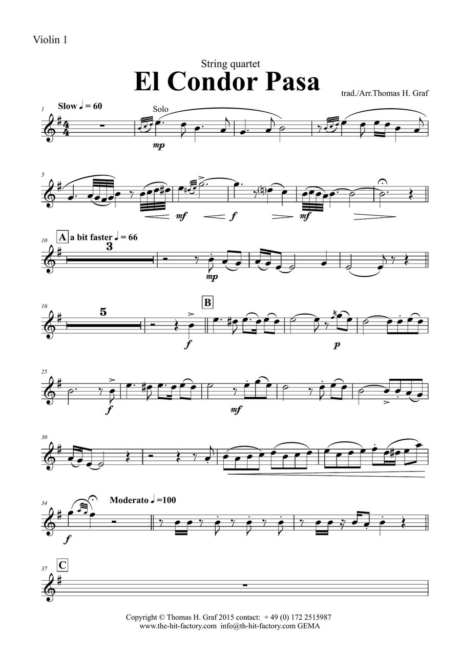 El Condor pasa - Peruvian Folk Song - String Quartet String Quartet scores gallery preview page 4