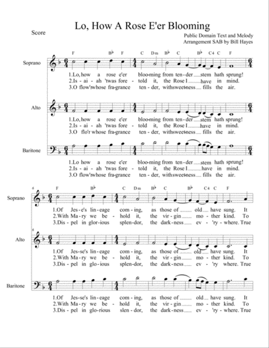 Lo, How A Rose E're Blooming 3-Part scores gallery preview page 1