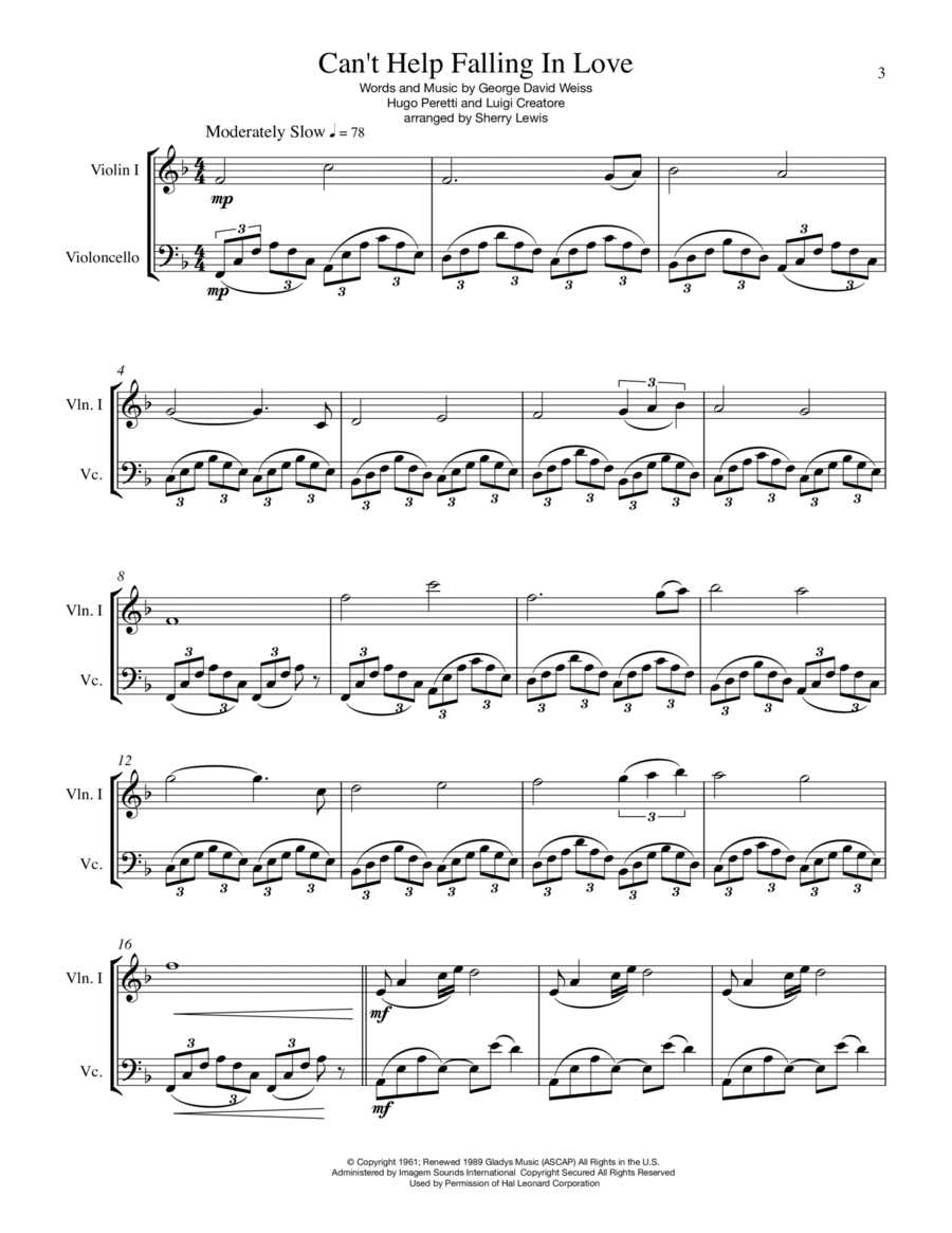 Can't Help Falling In Love String Duet scores gallery preview page 1