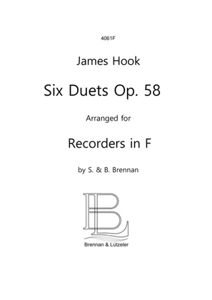 Book cover for James Hook, 6 Duetts op. 58 arranged for 2 Recorders in F (score)