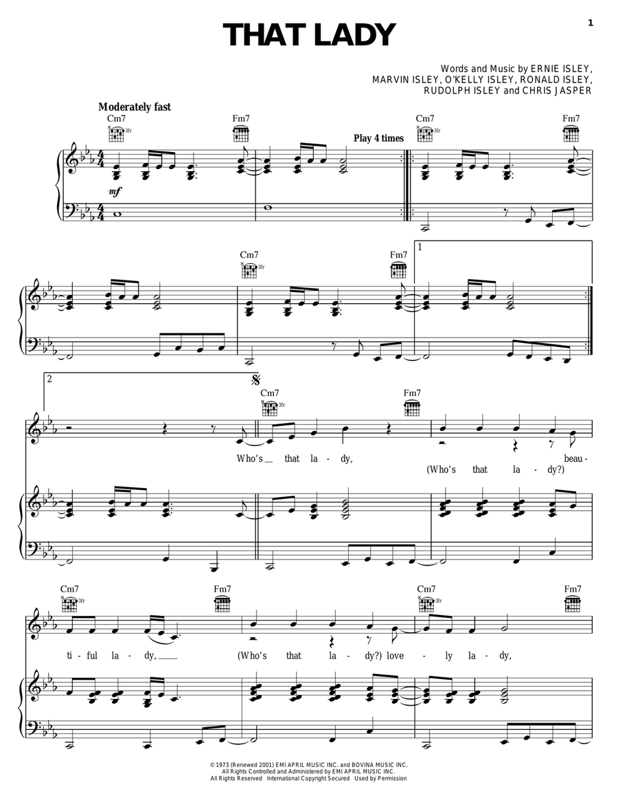That Lady, Pt. 1/That Lady, Pt. 2 Piano, Vocal, Guitar scores gallery preview page 1
