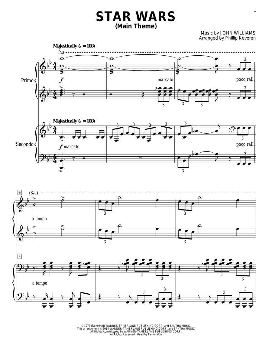 Star Wars (Main Theme) (arr. Phillip Keveren) Piano Duet scores gallery preview page 1