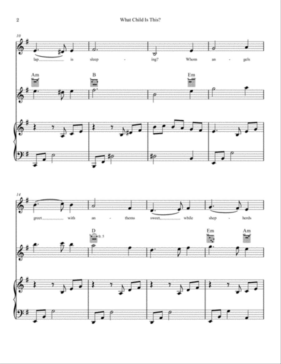 What Child Is This? (for Piano and Guitar w/chord frames) Choir scores gallery preview page 2