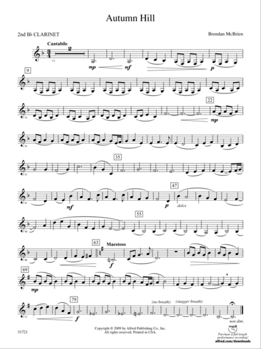 Autumn Hill: 2nd B-flat Clarinet Concert Band scores gallery preview page 1