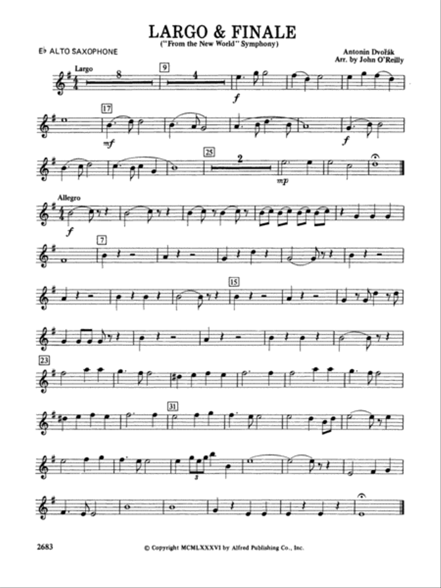 Largo and Finale from the New World Symphony: E-flat Alto Saxophone Concert Band scores gallery preview page 1