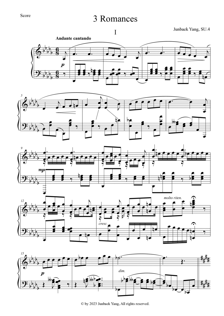 Romance No.1, SU.4 Piano Solo scores gallery preview page 1