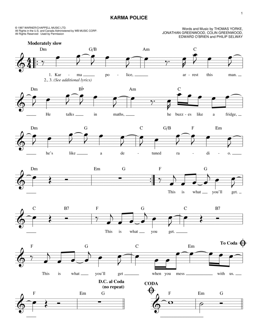 Karma Police Piano scores gallery preview page 1