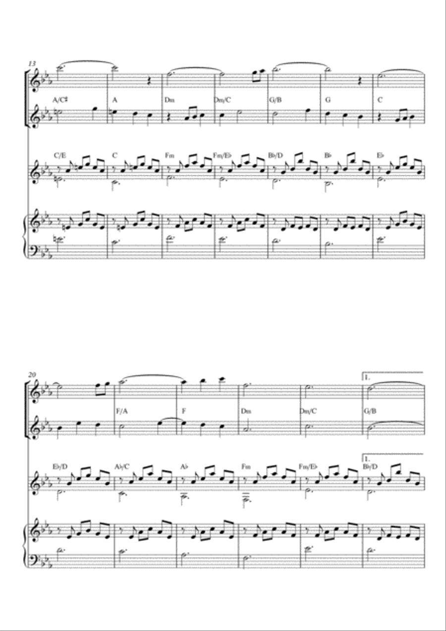 Melodious Instrumental Interlude 2'06 in Cmin for 2 flutes, guitar and/or piano by Simon Peberdy Small Ensemble scores gallery preview page 3