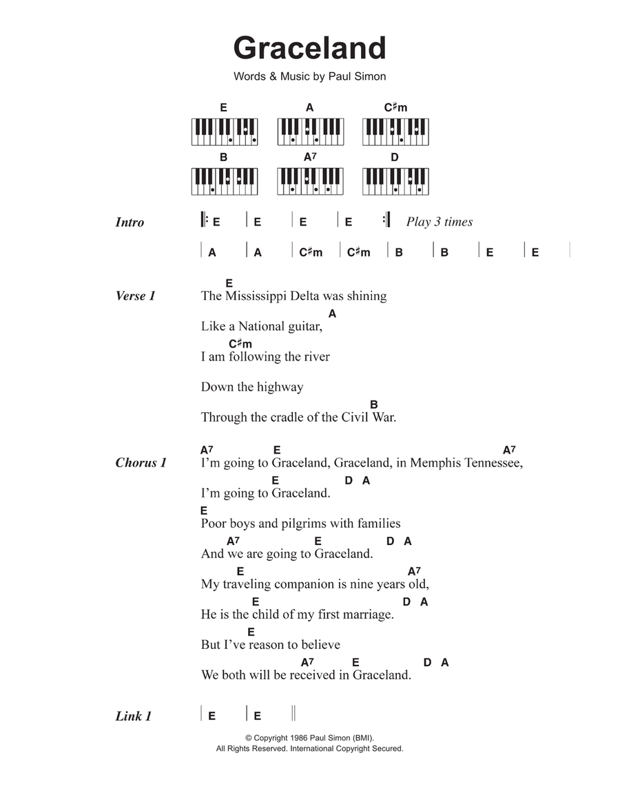 Graceland Piano Solo scores gallery preview page 1