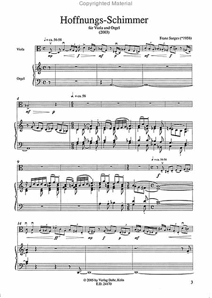 Hoffnungs-Schimmer für Viola und Orgel (2003)