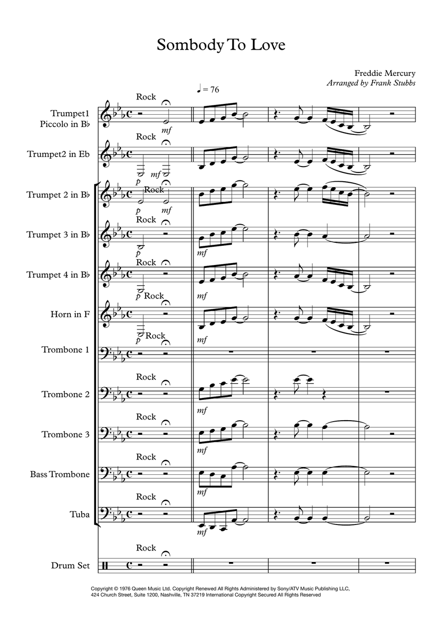 Somebody To Love Brass Ensemble scores gallery preview page 1