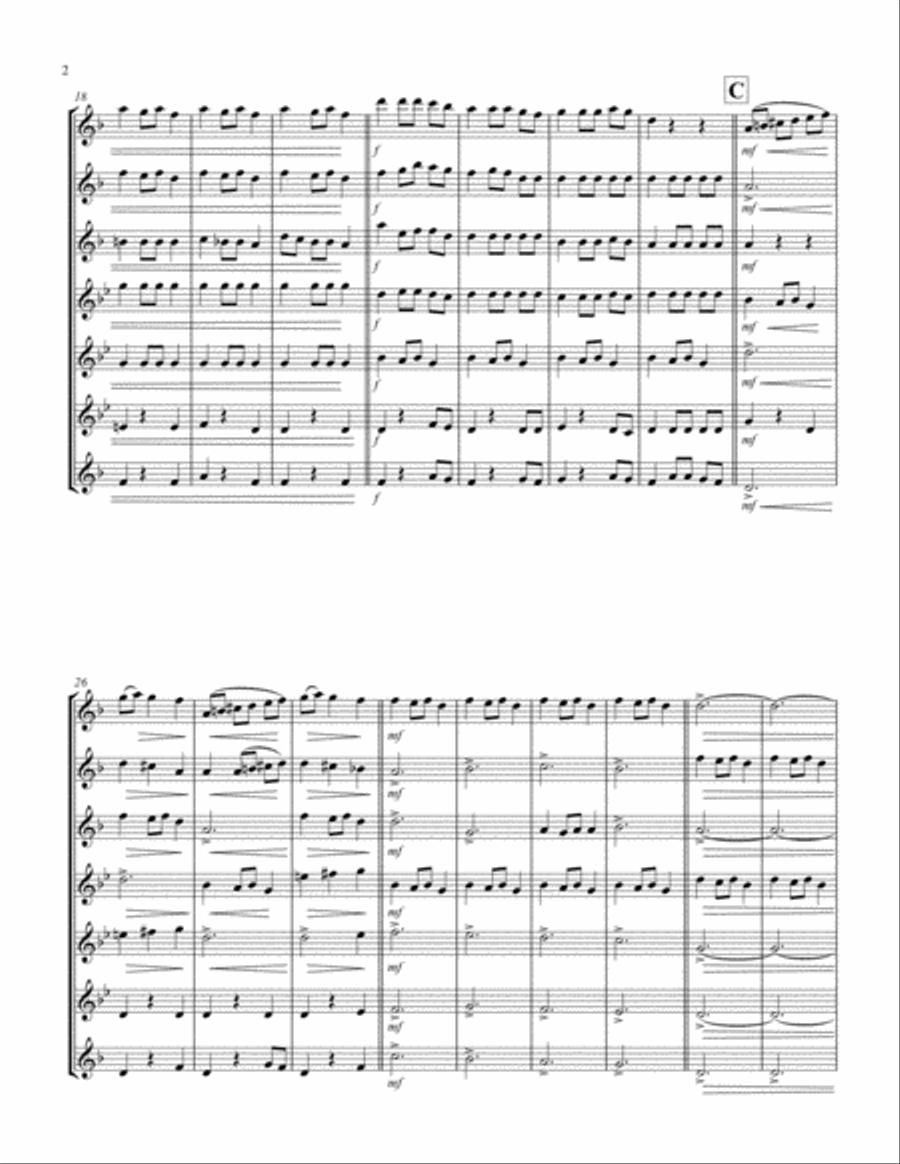 Carol of the Bells (F min) (Saxophone Septet - 3 Alto, 3 Tenor, 1 Bari) Woodwind Ensemble scores gallery preview page 2