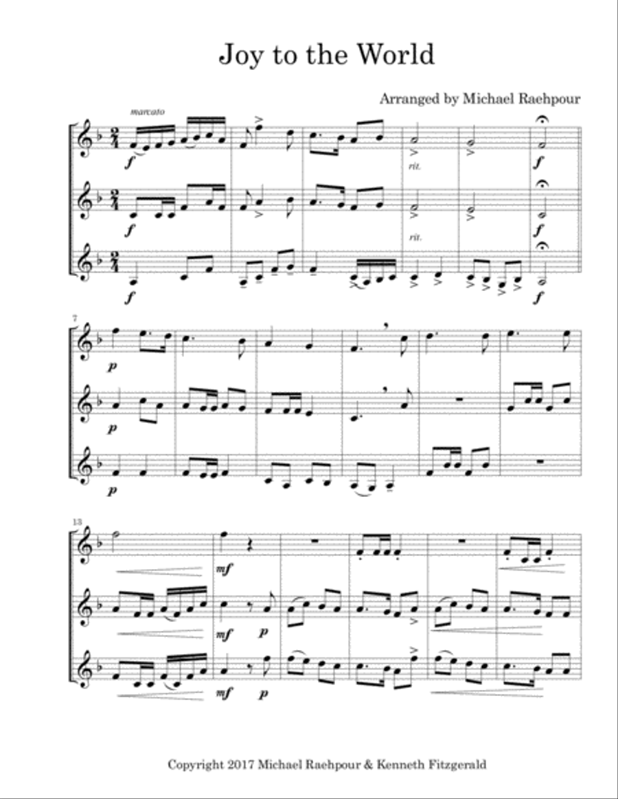 Joy to the World - Trumpet Trio Trumpet Trio scores gallery preview page 1