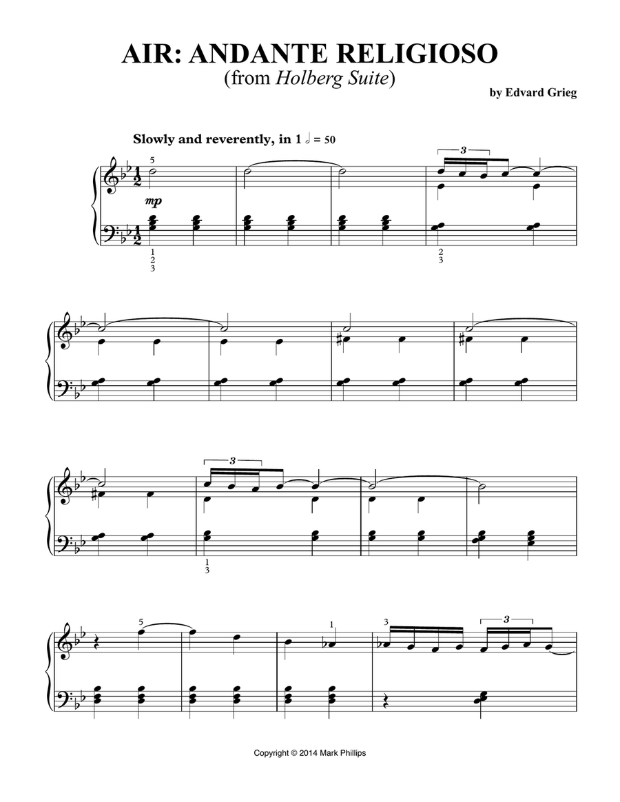 Air: Andante religioso (from Holberg Suite) Air: Andante religioso (from Holberg Suite) Easy Piano scores gallery preview page 1