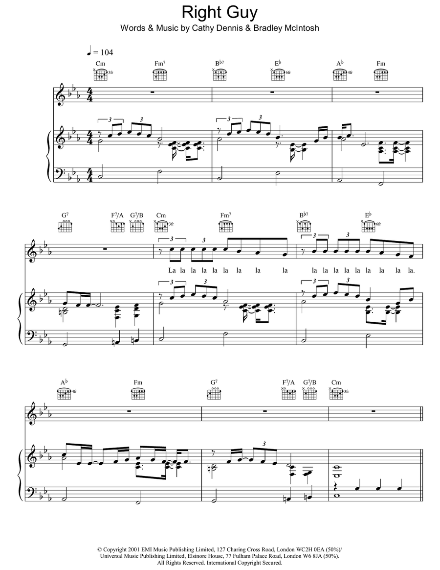 Right Guy Piano, Vocal, Guitar scores gallery preview page 1