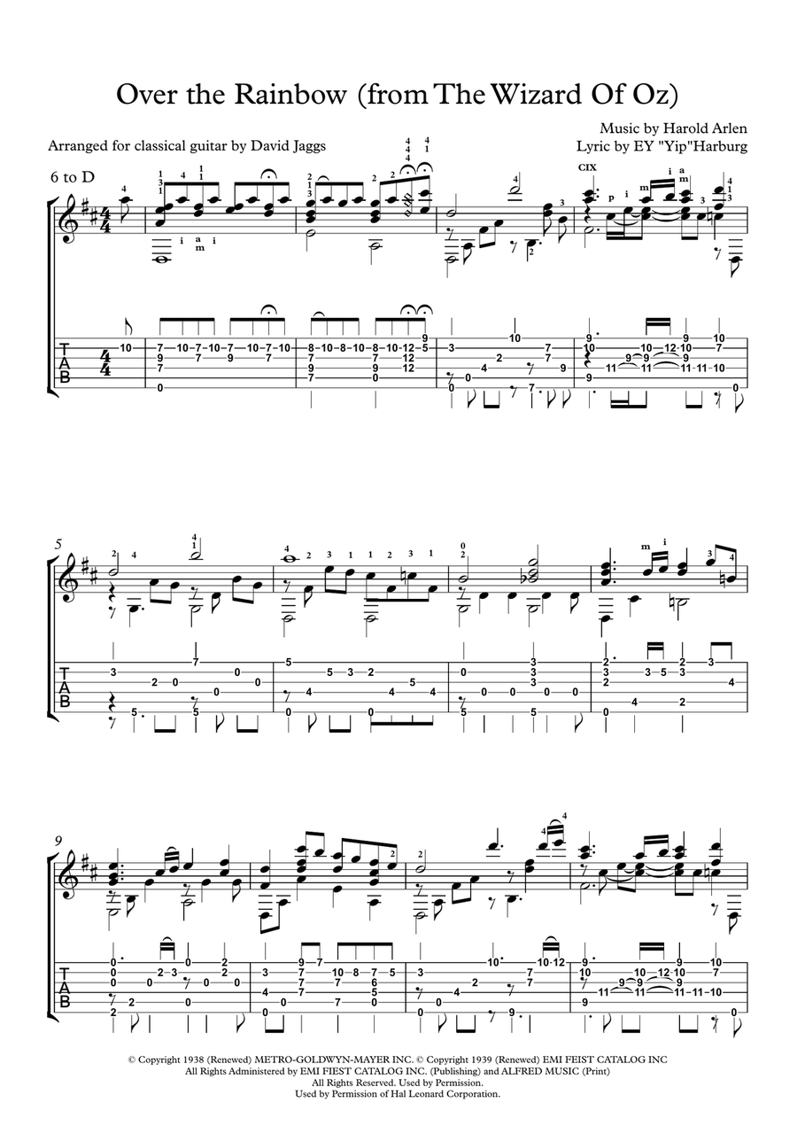 Over The Rainbow (from The Wizard Of Oz) Guitar Tablature scores gallery preview page 1