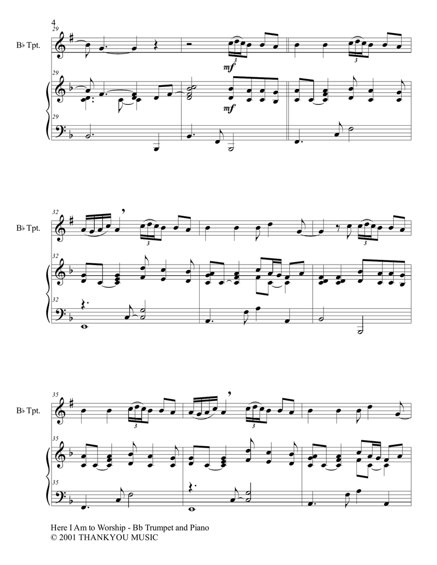Here I Am To Worship Trumpet Duet scores gallery preview page 4