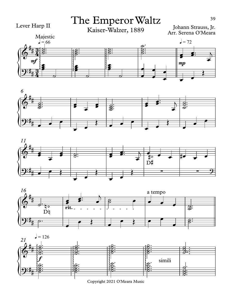 The Emperor Waltz, Lever Harp II Celtic Harp scores gallery preview page 2