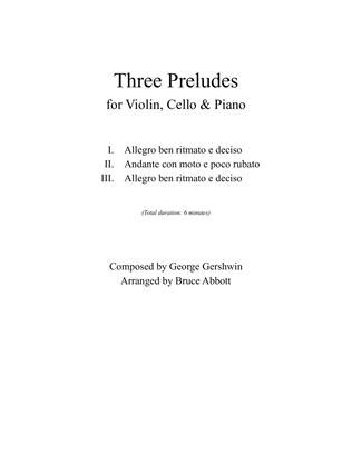 Three Preludes (arr. for Violin, Cello & Piano)