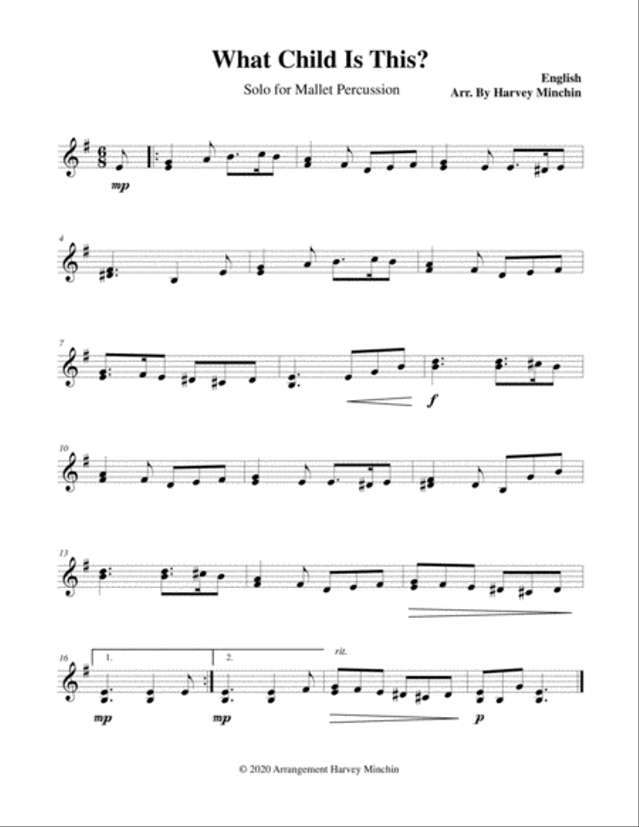 What Child Is This? for Solo Mallet Percussion Percussion Ensemble scores gallery preview page 1