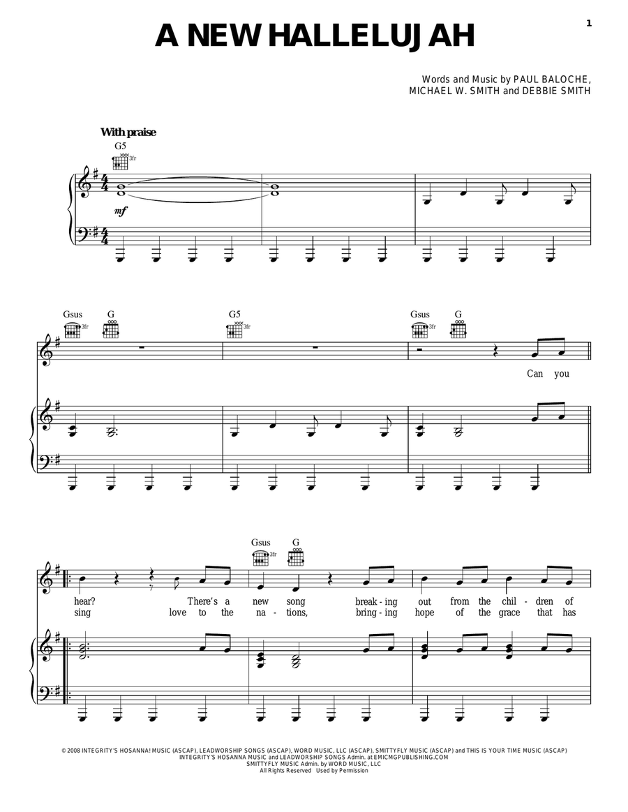 A New Hallelujah A New Hallelujah Piano, Vocal, Guitar scores gallery preview page 1